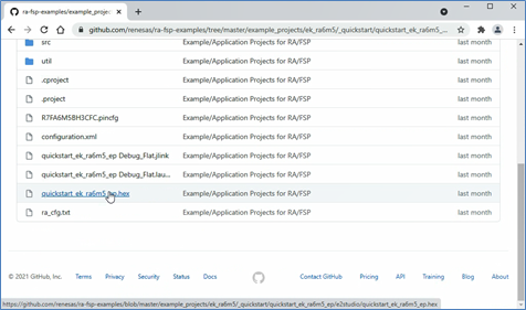 EK-RA6M5 Quick Start example project hex file download from GitHub