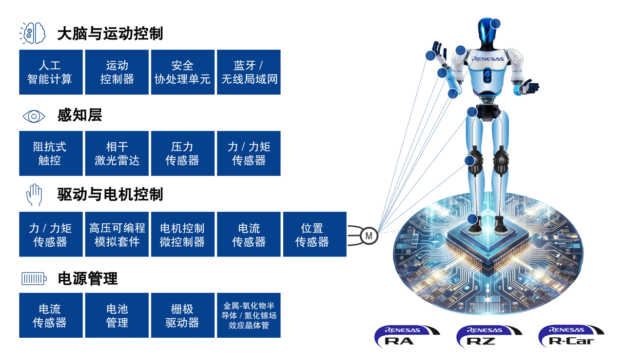 Humanoid Development Domains (Chinese) Chinese translated version of the graphic showing humanoid development organized around domains such as brain and motion, sensing, actuation, and power management.