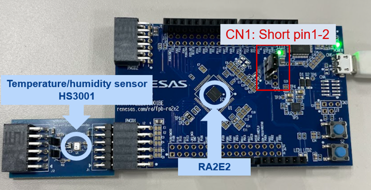 Set up the temperature/humidity sensor (US082-HS3001EVZ) and FPB-RA2E2
