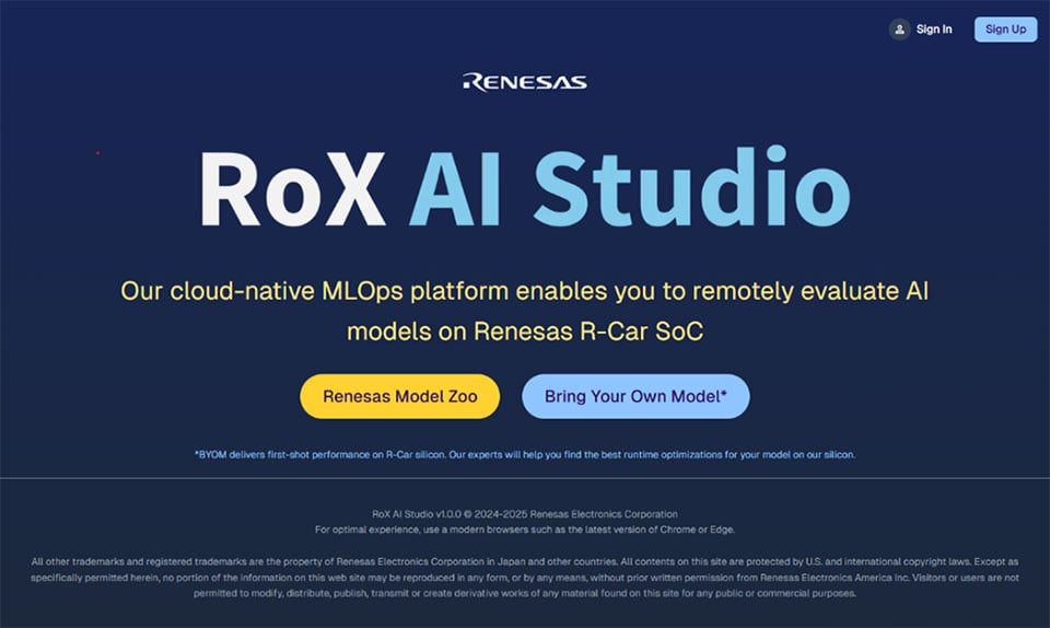 RoX AI Studio Web User Interface on a Browser