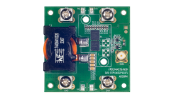 EVB-RTP100E2P6G1FL 评估板顶视图，展示了 RTP100E2P6G1FL GaN FET、板载组件、测试点以及输入/输出连接端子。