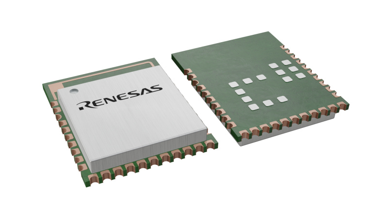 3D illustration featuring top and bottom views of module IC chip package with 45 lead count