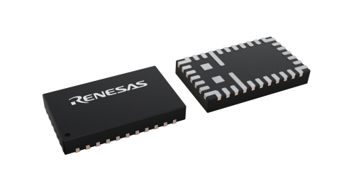 3D illustration featuring top and bottom views of FCTQFN IC chip package with 32 lead count.