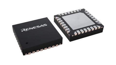 3D illustration featuring top and bottom views of HVQFN IC chip package with 32 lead count.