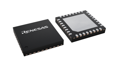 3D illustration featuring top and bottom views of HWQFN IC chip package with 32 lead count.