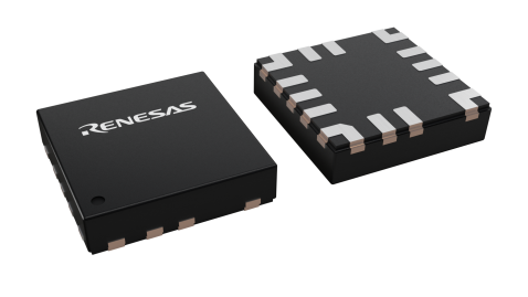 3D illustration featuring top and bottom views of QFN chip package with 14 lead count.