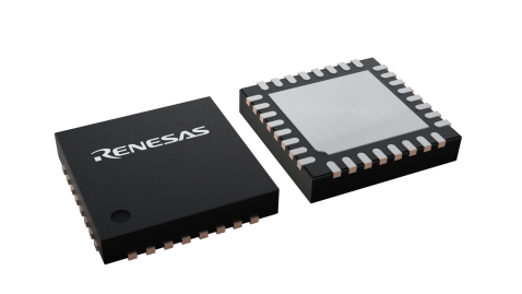 3D illustration featuring top and bottom views of SCQFN chip package with 32 lead count.
