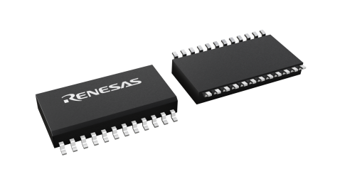 3D illustration featuring top and bottom views of SOICW chip package with 24 lead count.