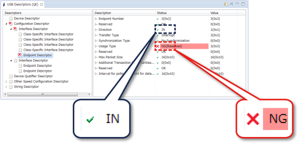 [USB Descriptors (QE)] view