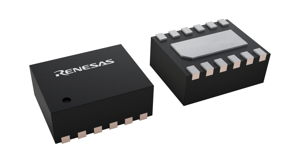 3D illustration featuring top and bottom views of DFN IC chip package with 12 lead count.