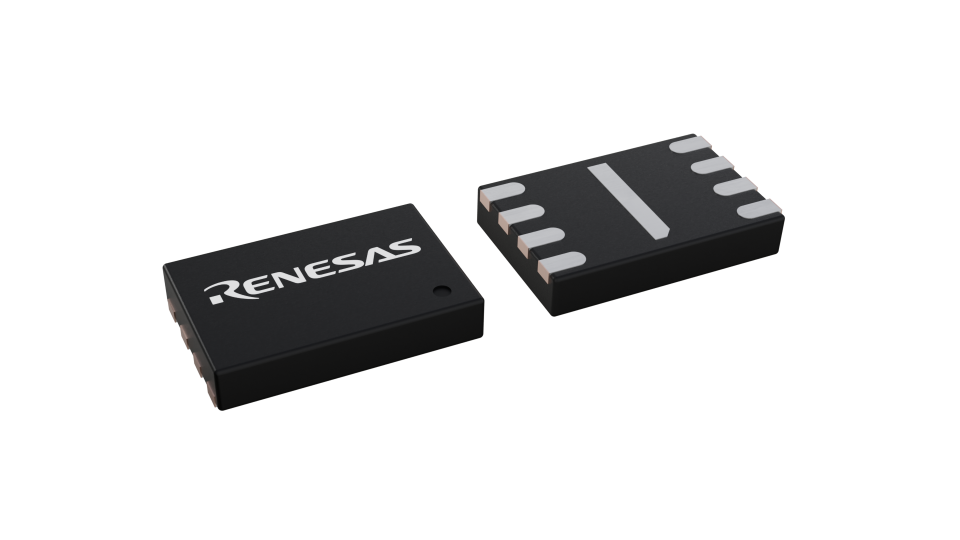 3D illustration featuring top and bottom views of uTDFN IC chip package with 8 lead count