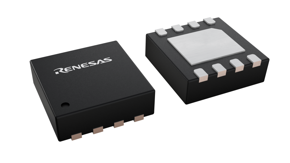 3D illustration featuring top and bottom views of DFN IC chip package with 8 lead count.
