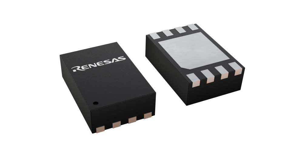 3D illustration featuring top and bottom views of DFN IC chip package with 8 lead count.