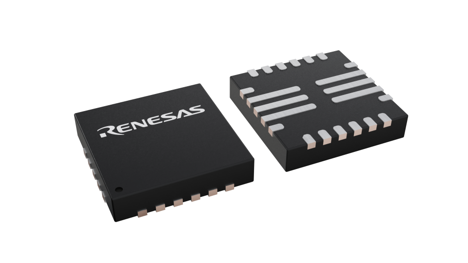 3D illustration featuring top and bottom views of FCQFN IC chip package with 22 lead count.