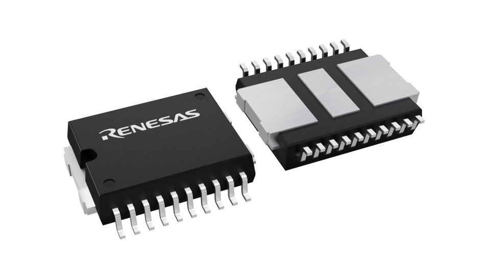 3D illustration featuring top and bottom views of HSOP IC chip package with 20 lead count.