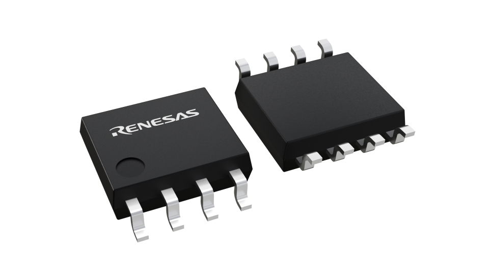 3D illustration featuring top and bottom views of HSOP IC chip package with 8 lead count.
