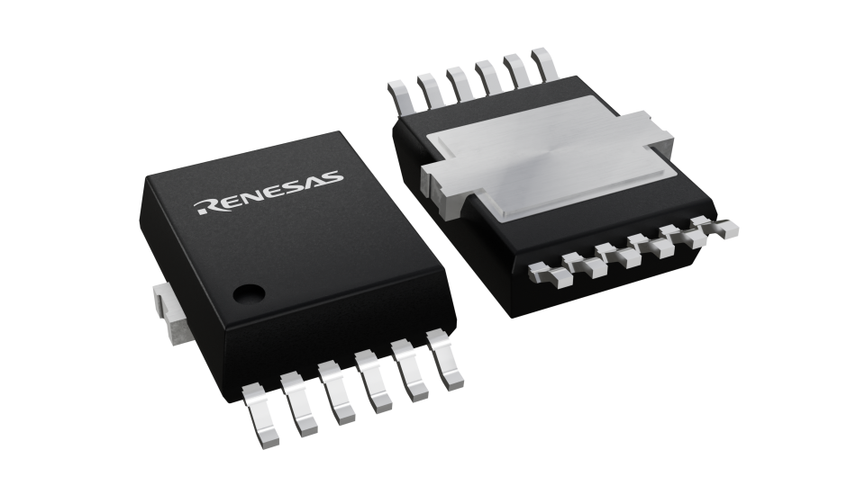 3D illustration featuring top and bottom views of HSSOP IC chip package with 12 lead count.