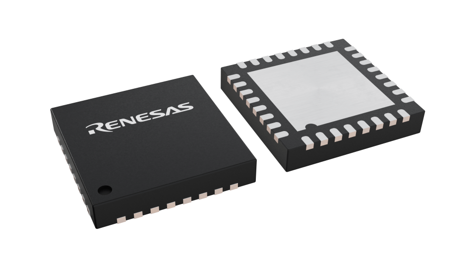 3D illustration featuring top and bottom views of HVQFN IC chip package with 32 lead count.