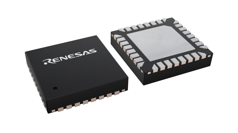 3D illustration featuring top and bottom views of HVQFN IC chip package with 32 lead count.