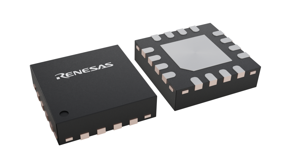 3D illustration featuring top and bottom views of HWQFN IC chip package with 16 lead count.
