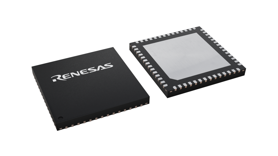 3D illustration featuring top and bottom views of HWQFN IC chip package with 56 lead count.