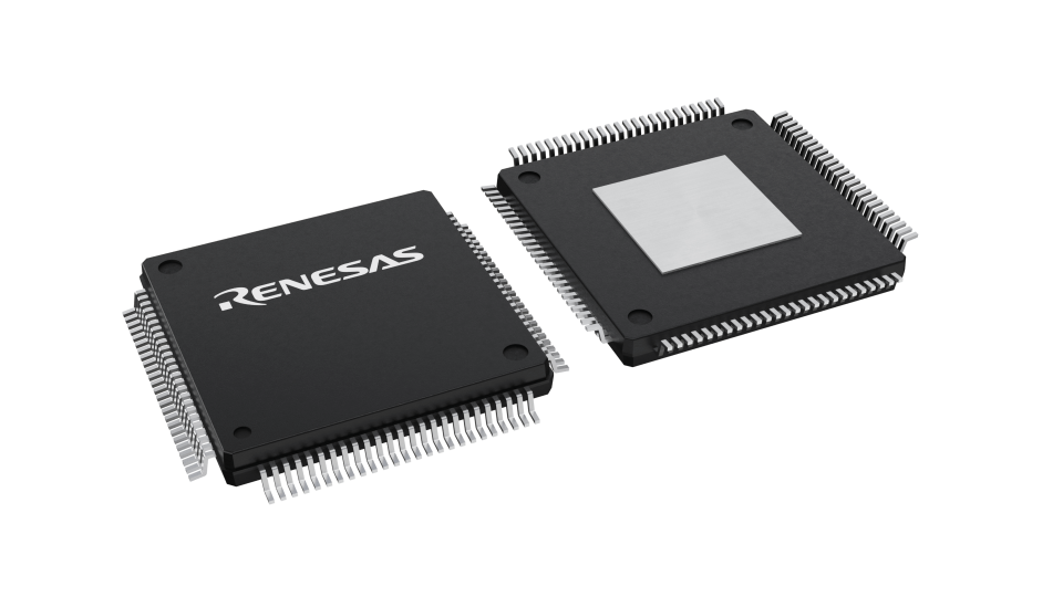 3D illustration featuring top and bottom views of LFQFP IC chip package with 100 lead count.