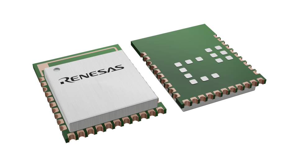 3D illustration featuring top and bottom views of module IC chip package with 45 lead count