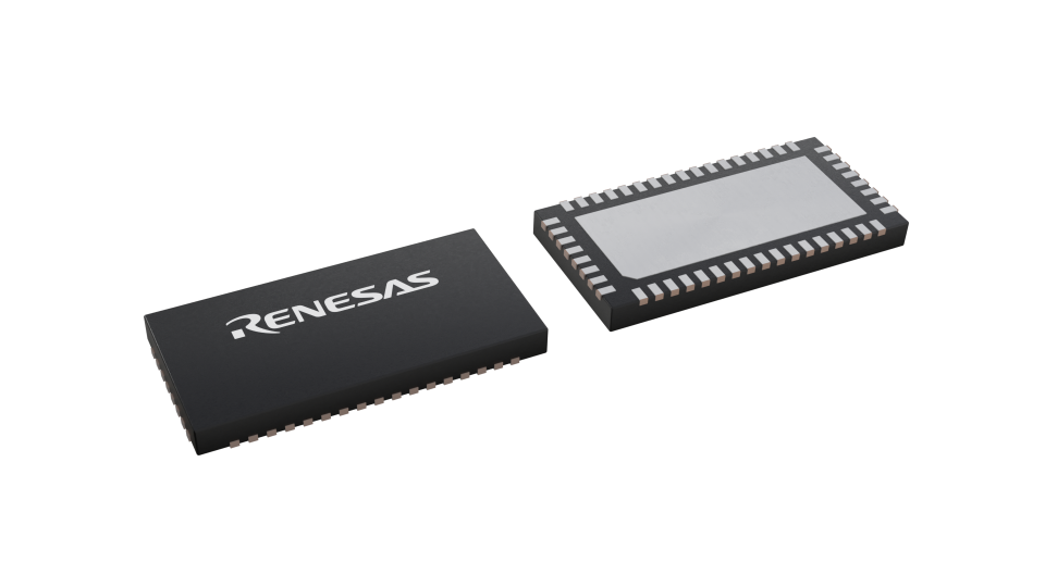 3D illustration featuring top and bottom views of QFN chip package with 50 lead count.