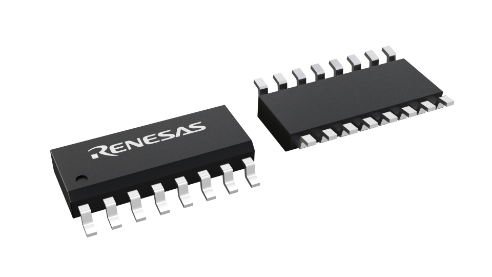 3D illustration featuring top and bottom views of SOIC chip package with 16 lead count.