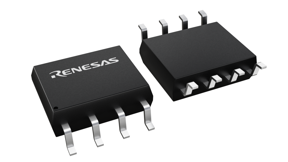 3D illustration featuring top and bottom views of SOIC chip package with 8 lead count.
