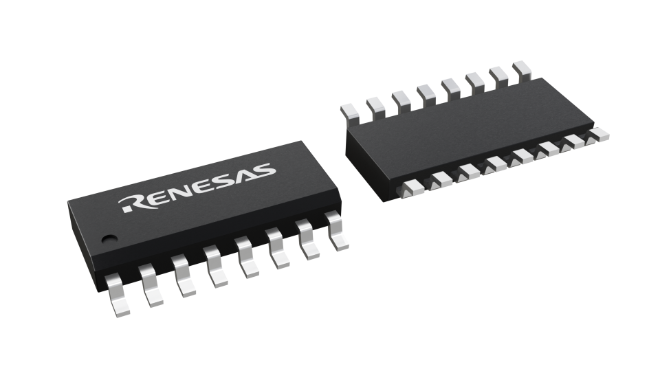 3D illustration featuring top and bottom views of SOICN chip package with 16 lead count.