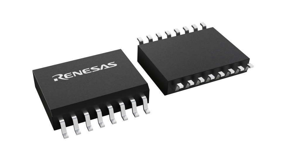 3D illustration featuring top and bottom views of SOICW chip package with 16 lead count.