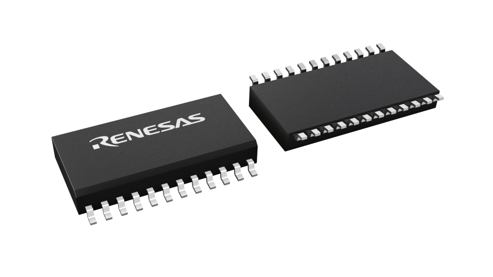 3D illustration featuring top and bottom views of SOICW chip package with 24 lead count.