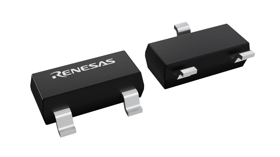 3D illustration featuring top and bottom views of SOT23 chip package with 3 lead count.