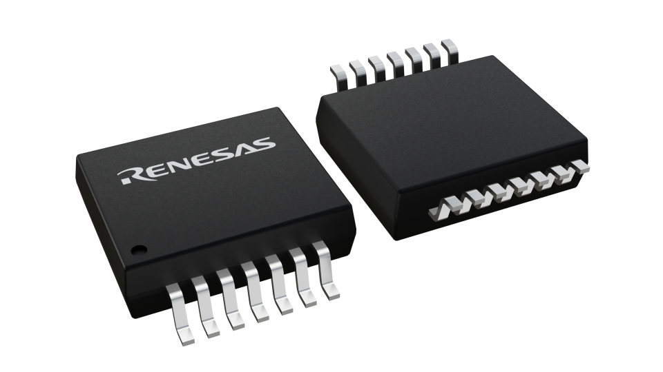 3D illustration featuring top and bottom views of SSOP chip package with 14 lead count.
