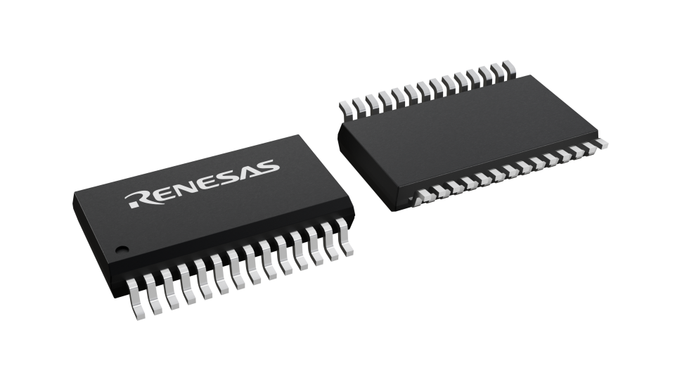 3D illustration featuring top and bottom views of SSOP chip package with 28 lead count.