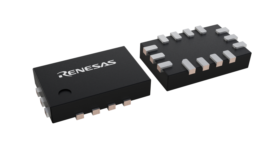 3D illustration featuring top and bottom views of STQFN chip package with 14 lead count.