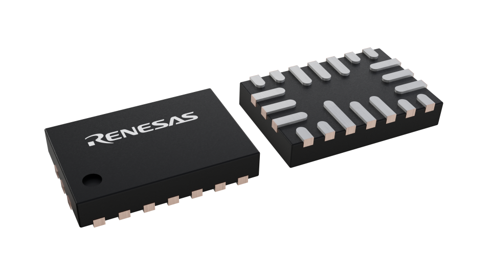 3D illustration featuring top and bottom views of STQFN IC chip package with 20 lead count