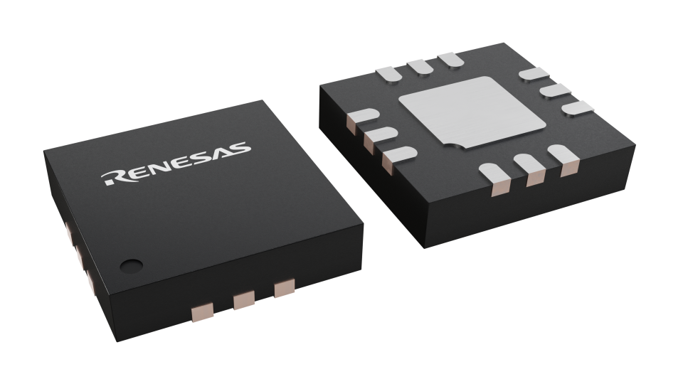 3D illustration featuring top and bottom views of TQFN chip package with 12 lead count.