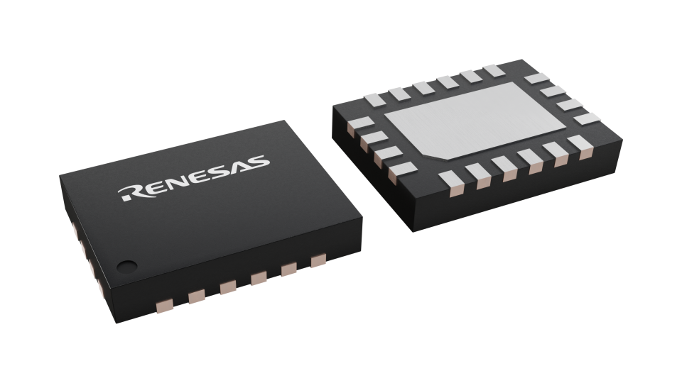 3D illustration featuring top and bottom views of TQFN chip package with 20 lead count.