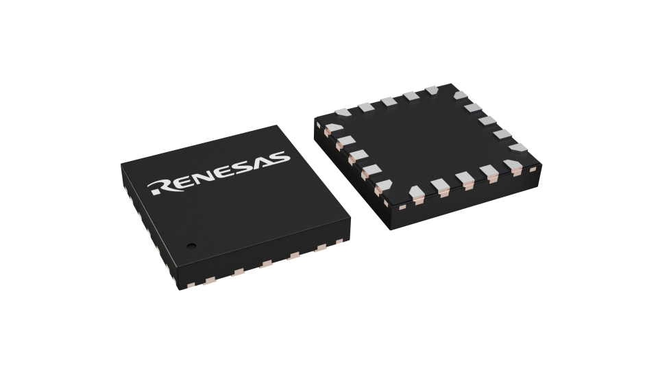 3D illustration featuring top and bottom views of TQFN chip package with 20 lead count.