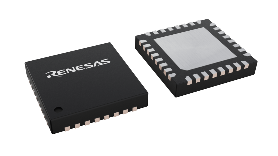 3D illustration featuring top and bottom views of TQFN IC chip package with 32 lead count.