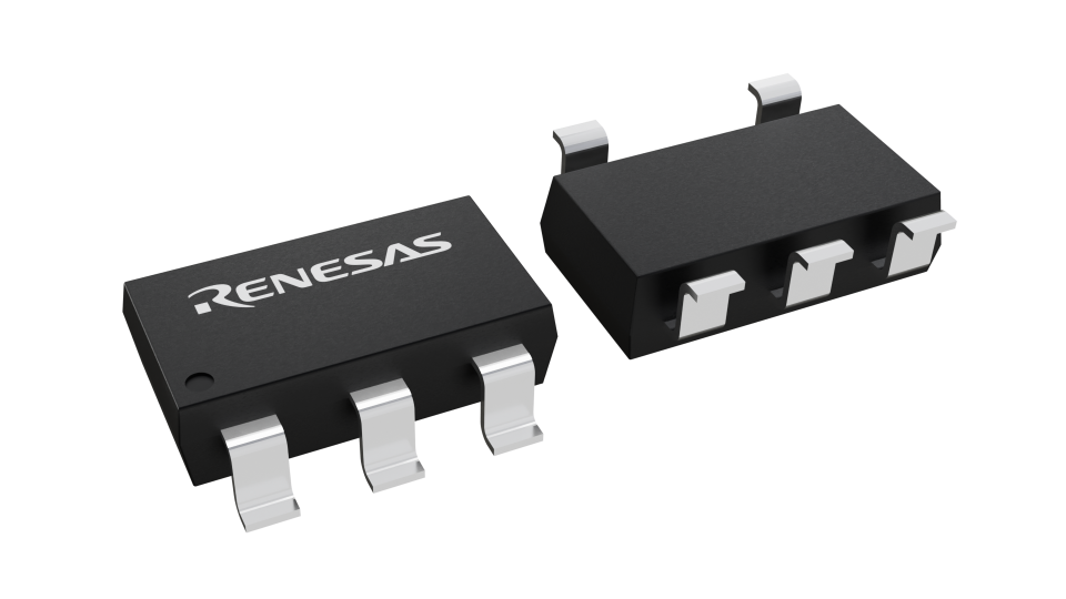 3D illustration featuring top and bottom views of TSOT23 chip package with 5 lead count.