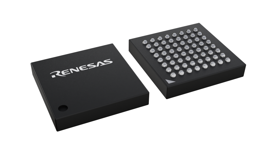 3D illustration featuring top and bottom views of VFBGA IC chip package with 64 lead count