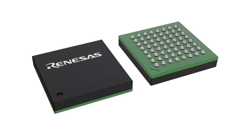 3D illustration featuring top and bottom views of VFBGA IC chip package with 64 lead count.