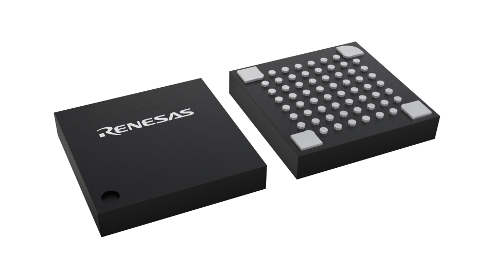 3D illustration featuring top and bottom views of VFLGA IC chip package with 64 lead count.