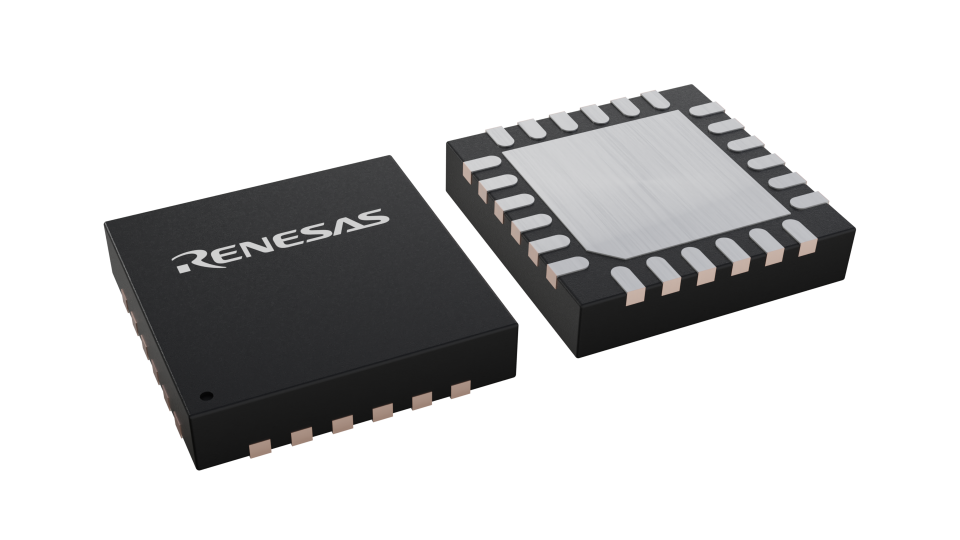 3D illustration featuring top and bottom views of VFQFPN IC chip package with 24 lead count.
