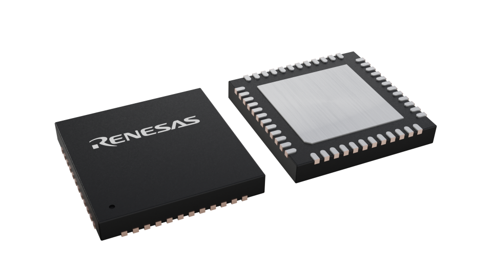 3D illustration featuring top and bottom views of VFQFPN IC chip package with 48 lead count.