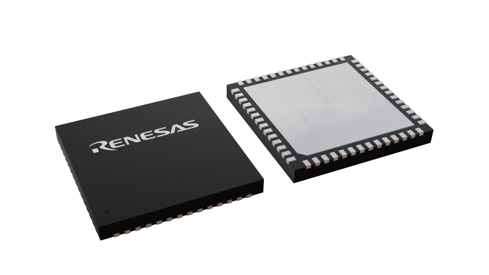 3D illustration featuring top and bottom of VFQFPN IC chip package with 56 lead count