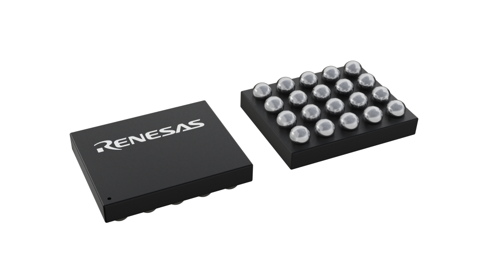 3D illustration featuring top and bottom views of WLCSP IC chip package with 20 lead count
